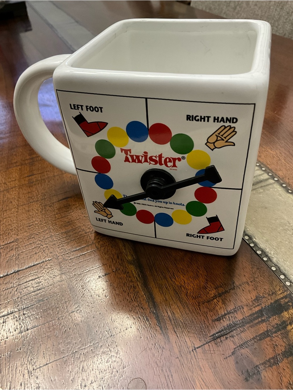 Twister Ceramic Game Spinner Mug - White with Red Blue Green Yellow